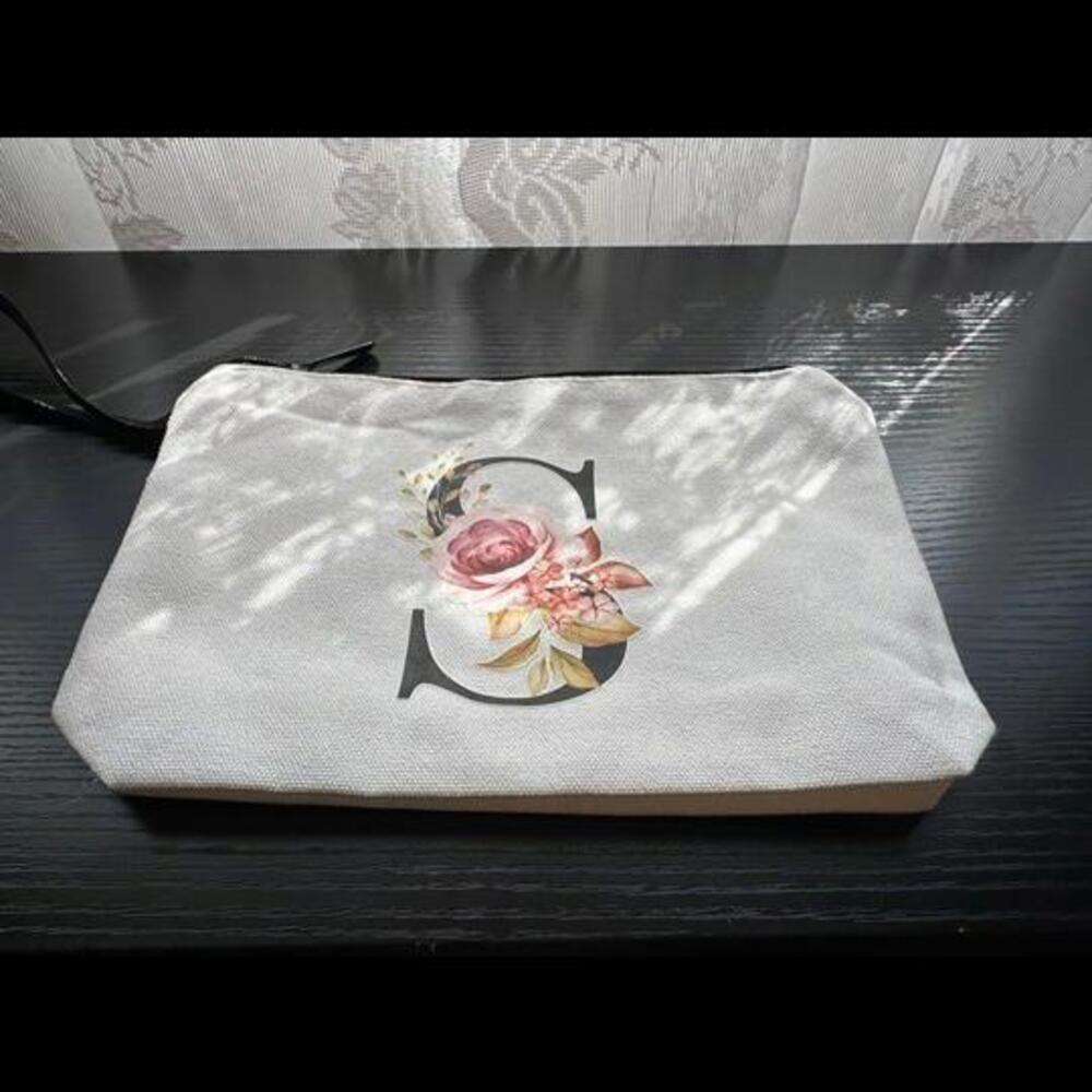 Personalized Floral Monogram Cosmetic Bag - Elegant and Spacious - Picture 1 of 1